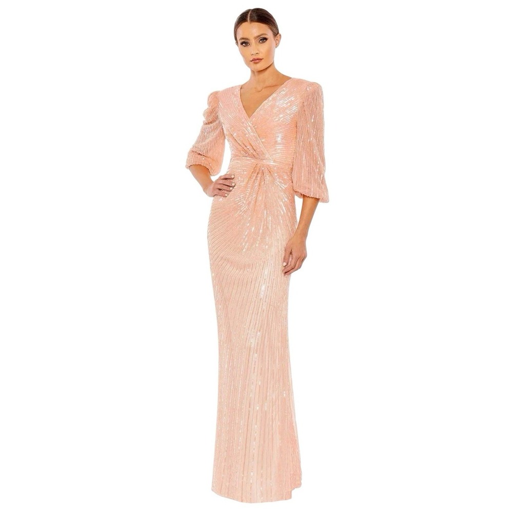 Mac Duggal 5614 Peach Sequin Faux Wrap Column Gown‎ Size 6 $598
